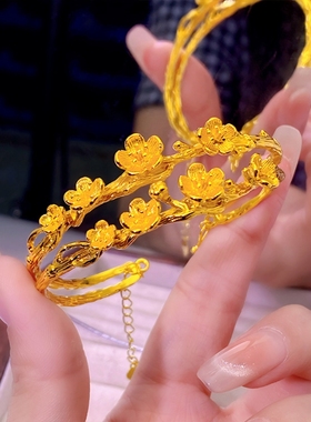 越南沙金双层桃花树枝手镯女新中式轻奢桃之夭夭开口镯子