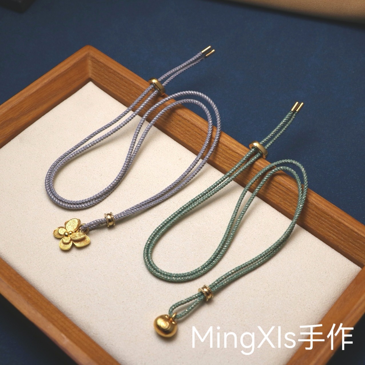 2mm亮闪灰色亮丝玉石黄金吊坠挂绳八股项链绳男女通用款