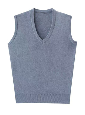 春秋款鸡心领背心 纯色针织衫 中老年男士休闲打底马甲 套头无袖