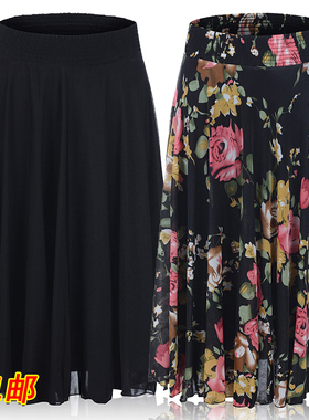 夏季中老年女装半身裙 碎花中年妈妈中裙薄 冰丝广场跳舞太阳裙子