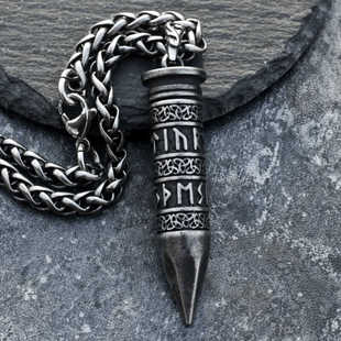 可打开子弹香水瓶项链男士个性潮人维京卢恩文字钛钢吊坠挂链复古