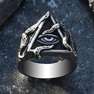 八爪鱼上帝之眼共济会戒指男士个性潮人钛钢指环复古百搭嘻哈手饰