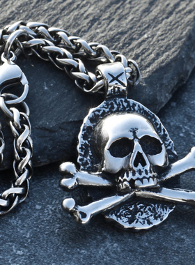 欧美机车骷髅项链男钛钢