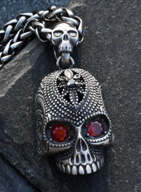 暗黑雕花骷髅头项链男士潮人个性