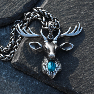 复古鹿头项链男个性 ins潮人钛钢吊坠挂饰百搭日韩嘻哈毛衣链街头