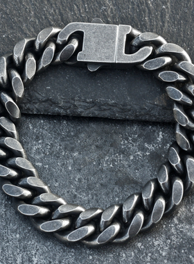 个性复古做旧古巴链男潮流钛钢