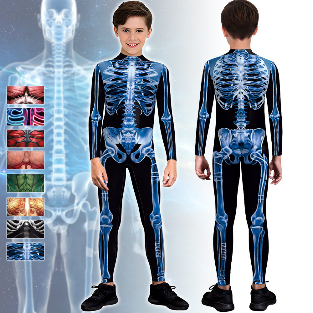 2025新款欧美万圣节搞怪儿童服装数码印花3d亲子装儿童连体服装