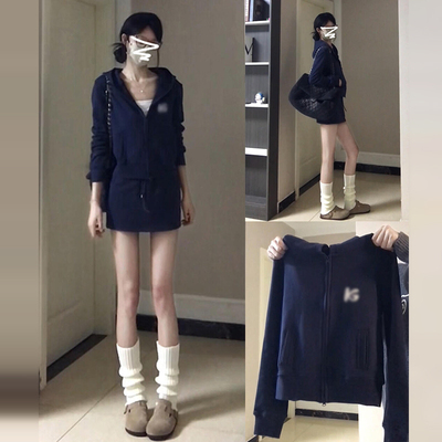 韩系穿搭学院风卫衣套装连衣裙子女2024新款秋冬季小个子香风短裙