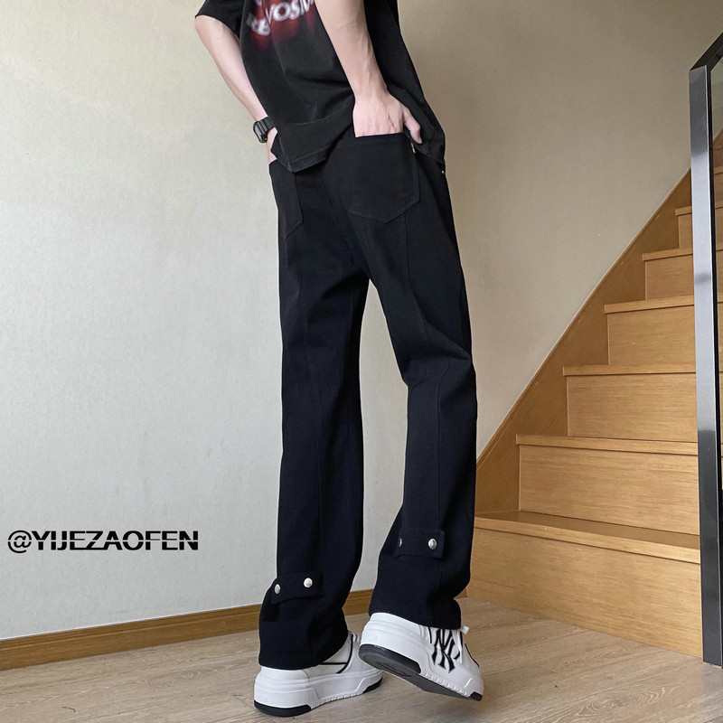 26新款学生男女微喇叭弧形拼接牛仔裤休闲裤潮504-K806-P55控79图片