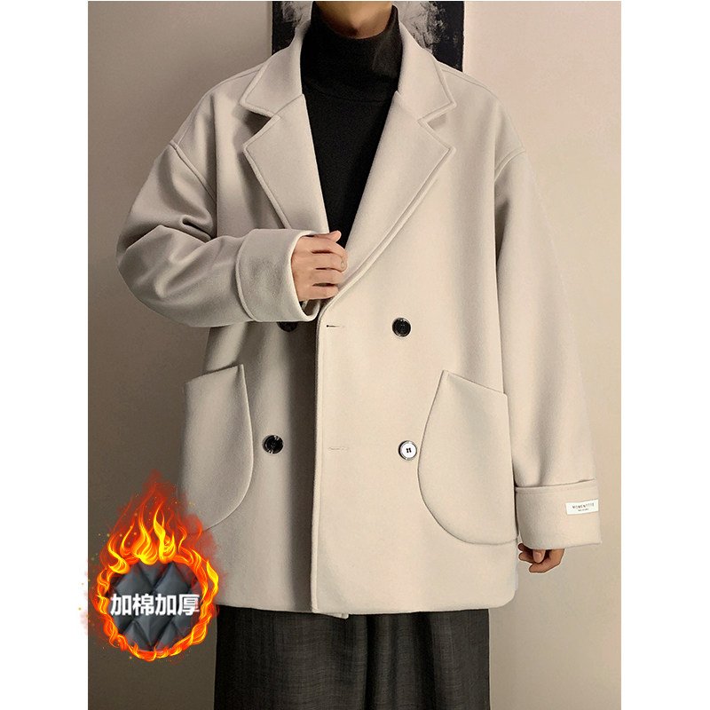 加棉加厚学生口袋短款毛呢大衣504-F51-P75控118（加棉P90控128），男装毛呢大衣，星座504
