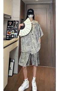 新中式风缎面冰丝薄款宽松五分短袖短裤套装504-W33-P80控128图片