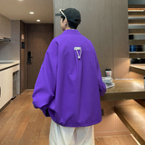 23新款抖音直播男女撞色拉链夹克衬衣宽松外套潮504-W622-P70控98，男装夹克，星座504