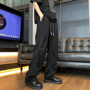 26新款褶皱垂感直筒小西裤休闲裤直播长裤潮504-K173-P55控78，男装西裤，星座504