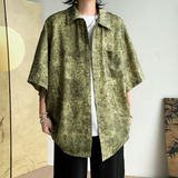 25新中式风缎面衬衫高级感潮流宽松男短袖衬衣504-W682-P45控69，男装T恤，星座504
