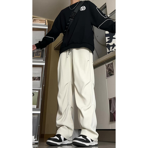 26新款褶皱垂感直筒小西裤休闲裤直播长裤潮504-K173-P55控78，男装西裤，星座504