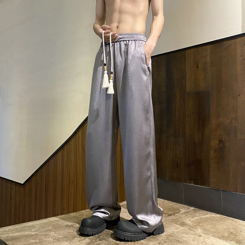 新中式风缎面丝滑西裤高级感潮牌垂感休闲长裤504-K839-P45控68，男装西裤，星座504