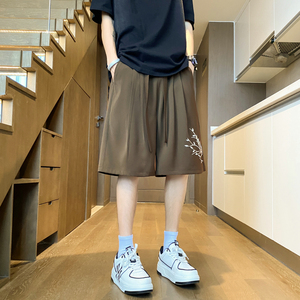 夏季中式风兰花刺绣短裤男女宽松休闲五分裤504-K337-特P24控48图片