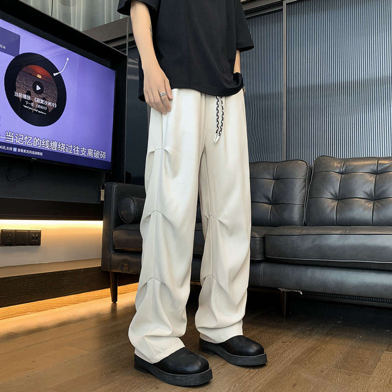 26新款褶皱垂感直筒小西裤休闲裤直播长裤潮504-K173-P55控78，男装西裤，星座504