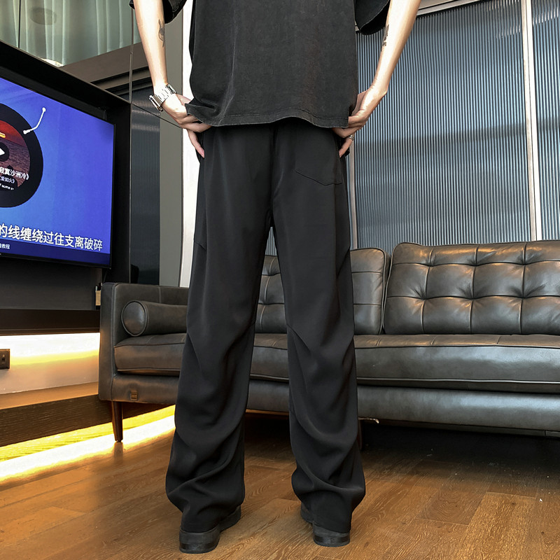 26新款褶皱垂感直筒小西裤休闲裤直播长裤潮504-K173-P55控78，男装西裤，星座504