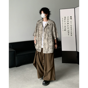 25新中式风缎面衬衫高级感潮流宽松男短袖衬衣504-W682-P45控69图片