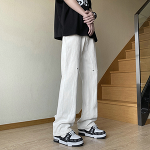 26新款学生男女微喇叭弧形拼接牛仔裤休闲裤潮504-K806-P55控79,小香风宽松连衣裙搭配图片图片