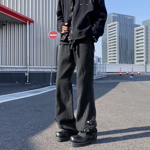 2026新款美式高街拼接牛仔裤潮流微喇叭裤长裤504-K185-P55控78图片