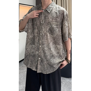 25新中式风缎面衬衫高级感潮流宽松男短袖衬衣504-W682-P45控69图片