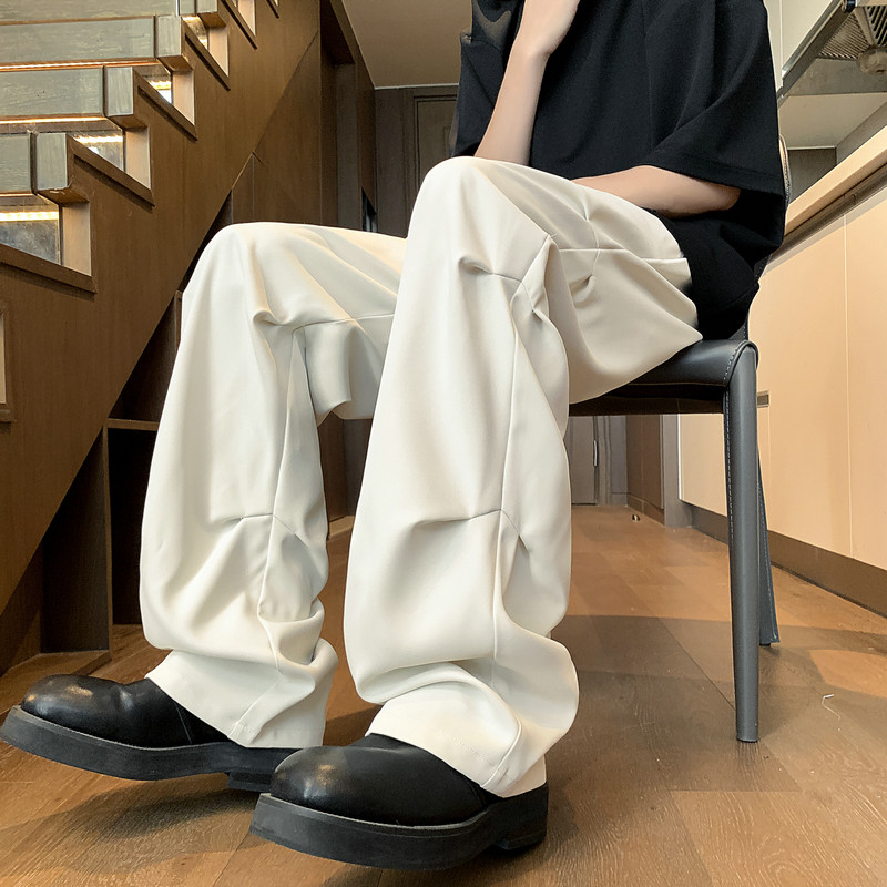 26新款褶皱垂感直筒小西裤休闲裤直播长裤潮504-K173-P55控78，男装西裤，星座504