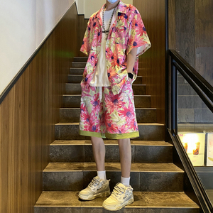 23夏季印花衬衣套装短袖短裤男女抖音同款花衬衫504-W22-P75图片
