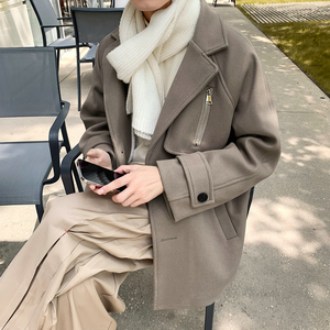 23秋冬港风新款前复式拉链短款毛呢大衣呢子外套504-F18-P85控128,男装毛呢大衣,星座504