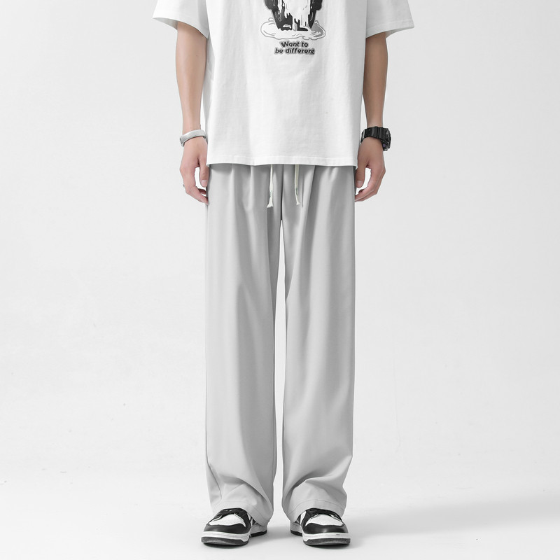 23港风新款冰丝西裤学生百搭宽松休闲拖地裤潮504-K96-P25加厚P35,男装休闲裤,星座504