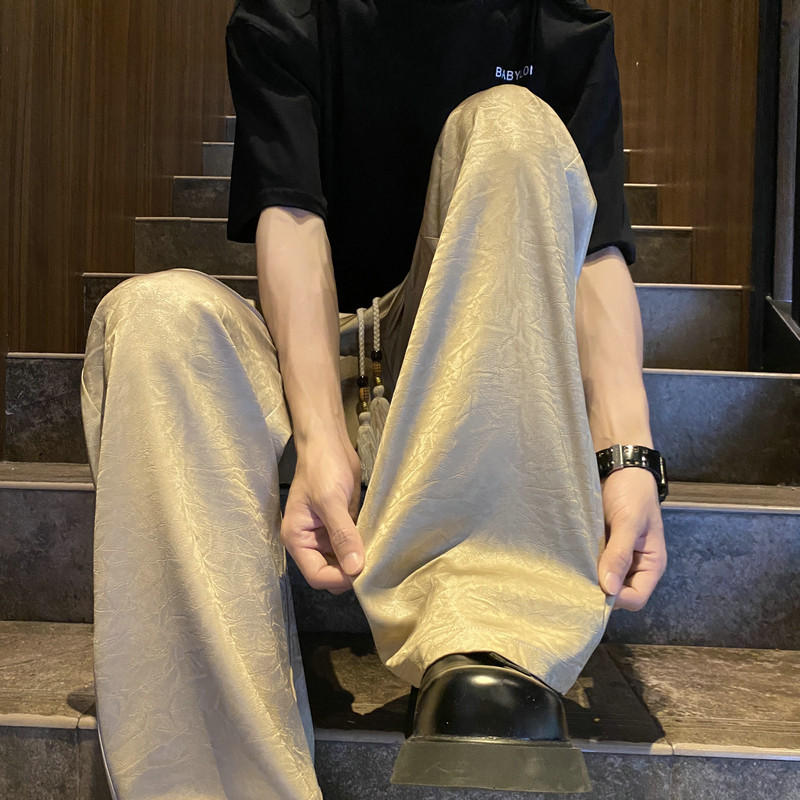 新中式风缎面丝滑西裤高级感潮牌垂感休闲长裤504-K839-P45控68，男装西裤，星座504