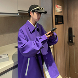 23新款抖音直播男女撞色拉链夹克衬衣宽松外套潮504-W622-P70控98，男装夹克，星座504