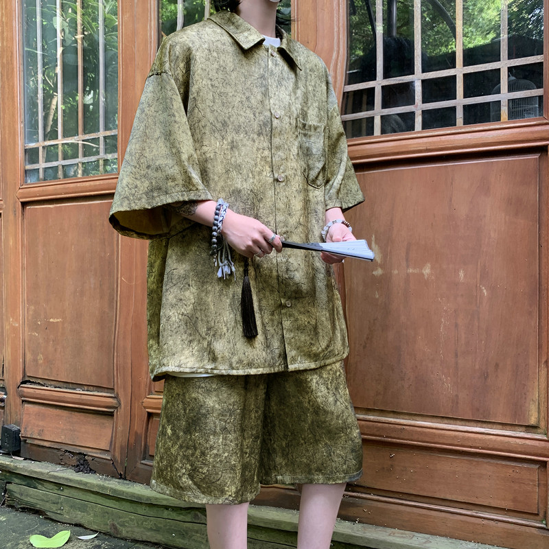新中式风缎面冰丝薄款宽松五分短袖短裤套装504-W33-P80控128图片