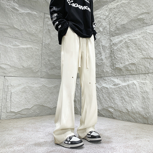 26港风铆钉垂感冰丝喇叭西裤加长休闲裤直播品控504-K812-P55控79，男装西裤，星座504