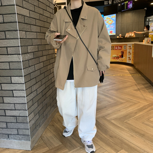22港风新款男拉链装饰韩版夹克外套宽松休闲上衣潮504-W430-P75图片