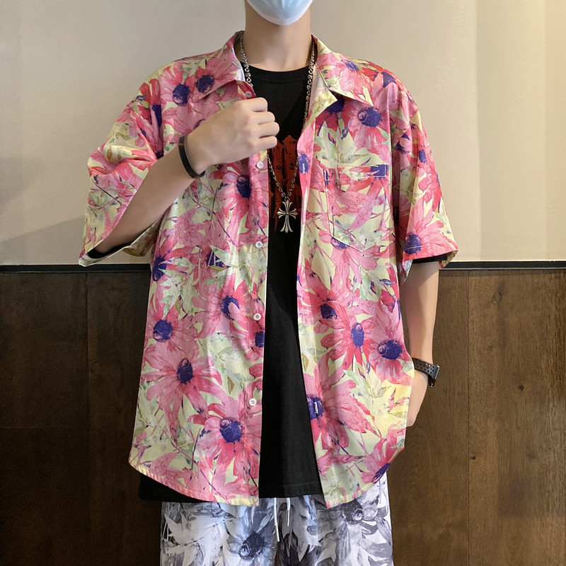 23夏季抖音新款印花衬衣短袖男女同款花衬衫504-W690-P45控59,男装T恤,星座504