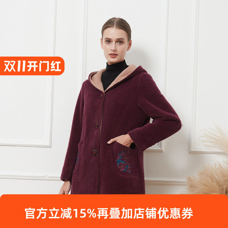 文君连帽外套妈妈装时尚保暖舒适外衣奶奶装中老年女装气质上衣