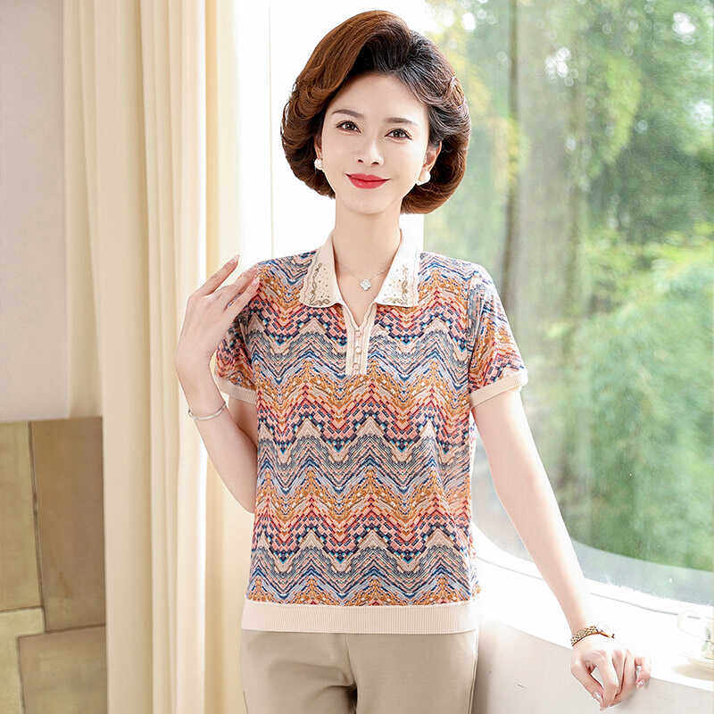奶奶装夏装套装中老年人衣服女半袖小衫60岁70妈妈T恤上衣服薄款