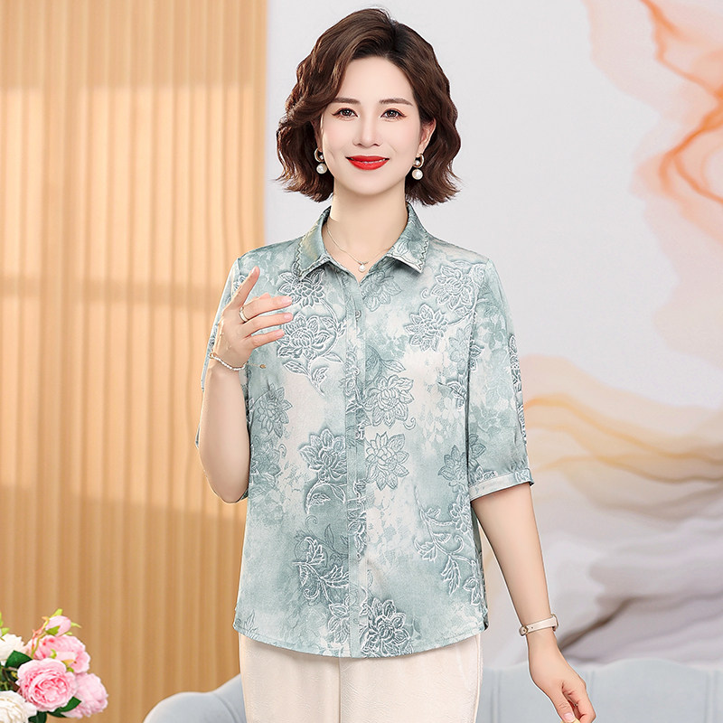 文君2025新款中老年女装衬衫时尚七分袖夏季上衣小衫妈妈装衬衣