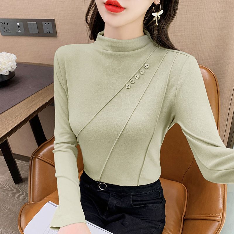 秋冬新款时尚高领德绒打底衫女士T恤保暖气质咖啡色气质显瘦长袖