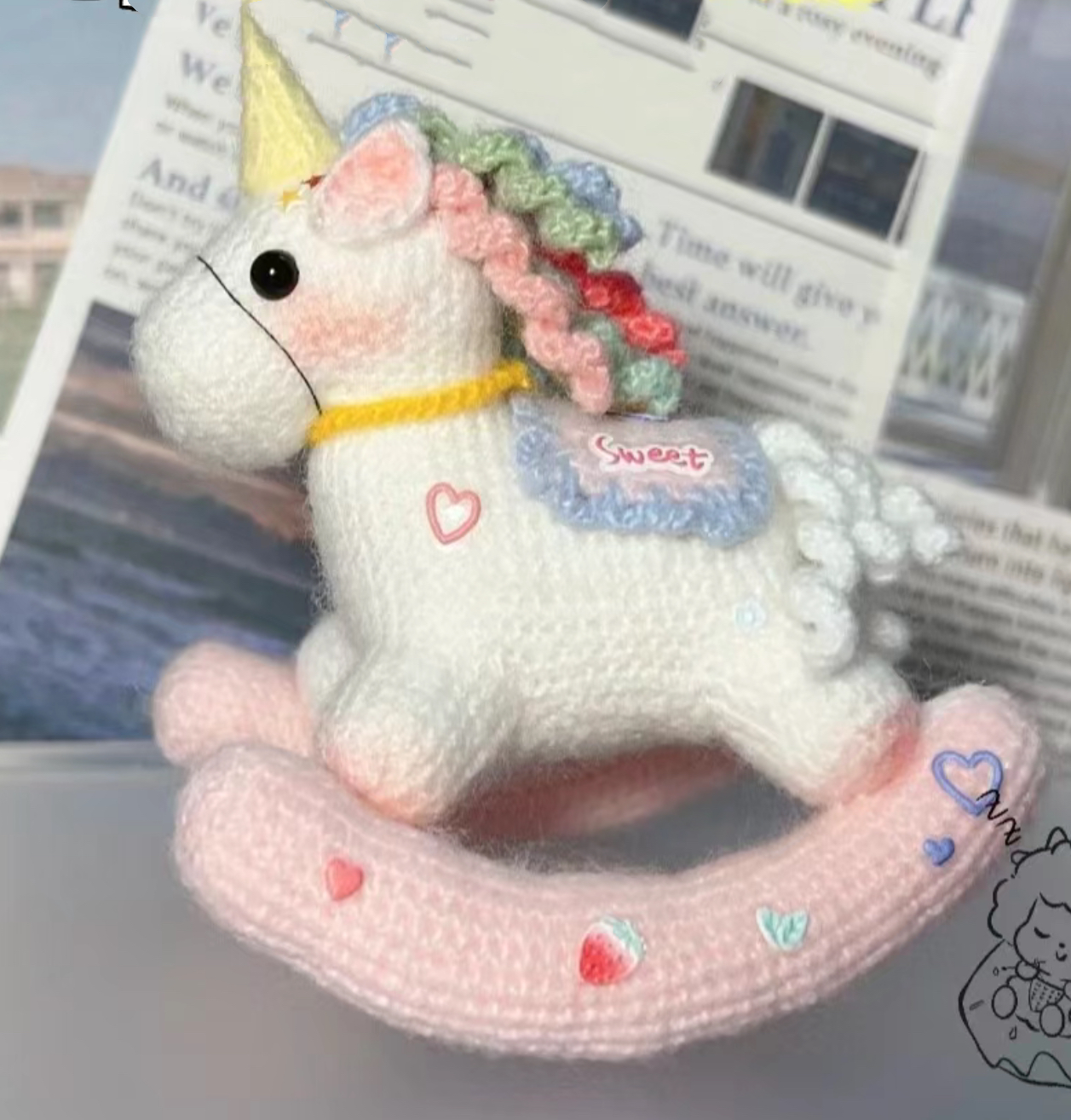 成品钩织彩虹小木马人偶情人节礼物钩织人偶礼物微钩