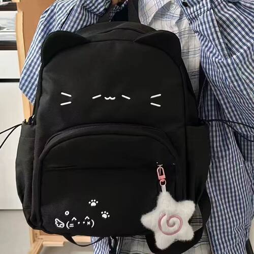 跨境可拆卸双肩痛包颜文字黑色猫咪谷子包初高中生书包女漫展娃包