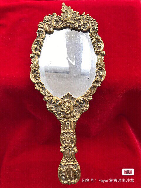 vintage西洋古董女王的魔镜欧洲黄铜手持镜子铜镜 现货