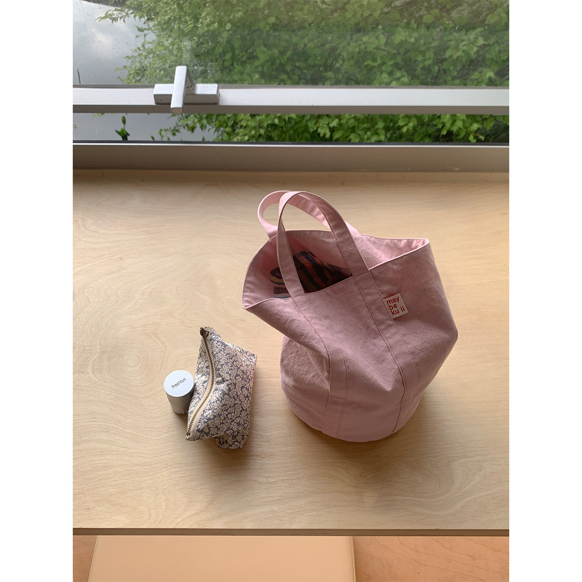 Maybekuii | 樱花粉木棉圆底手拎包 #277