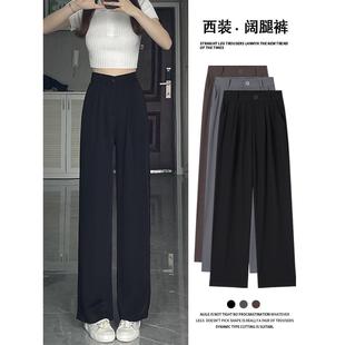 阔腿裤子女秋季长裤高级感高腰垂感黑色直筒宽松休闲小个子西装裤