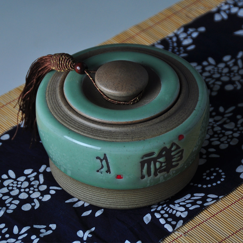 禅字粗陶哥窑茶叶罐陶瓷密封罐