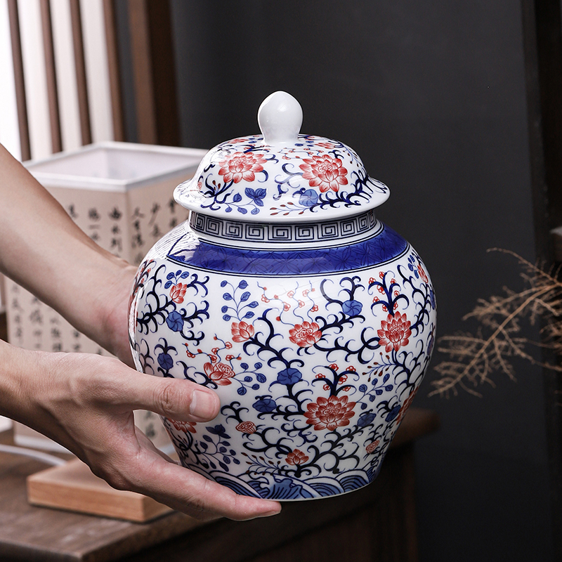 釉里红陶瓷茶罐陶瓷红绿茶密封罐