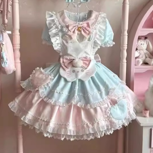 甜茶少女lolita甜茶喵可爱小猫洛丽塔op连衣裙女甜美清新日常