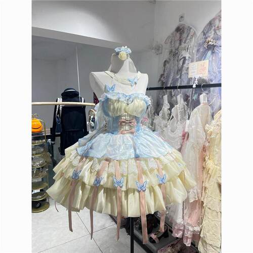 全套爱神之约lolita公主风特纯欲风挂脖吊带短裙蓬蓬裙桔梗house